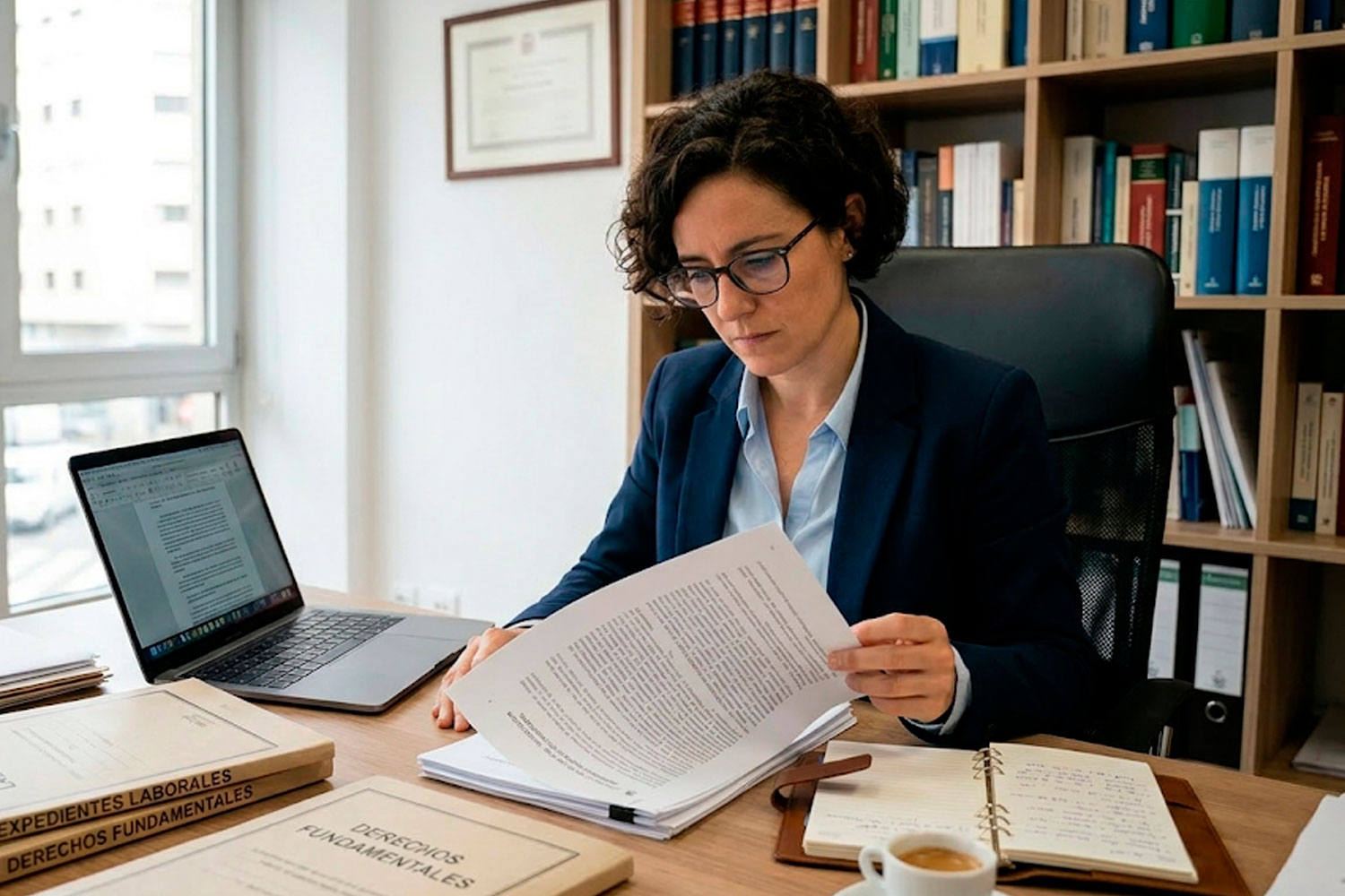 Abogado laboralista revisando sentencia de protección de datos y despido